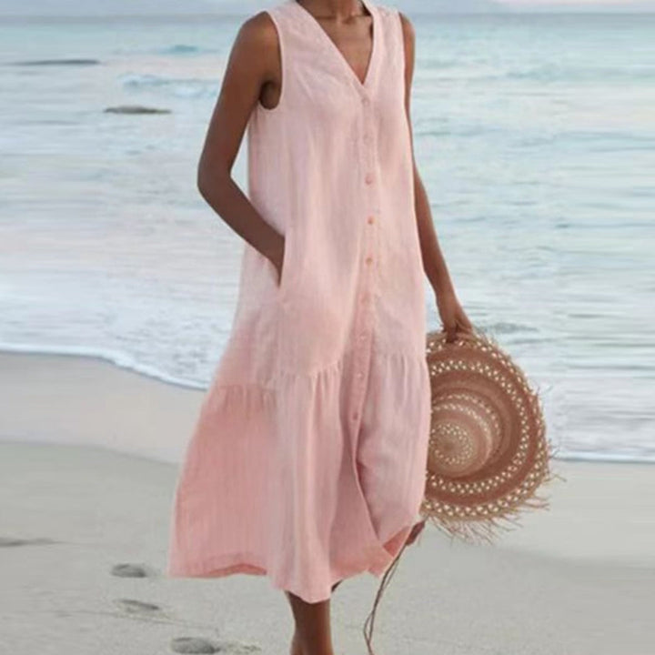 Deborah – Linen-Look Sleeveless Midi Dress