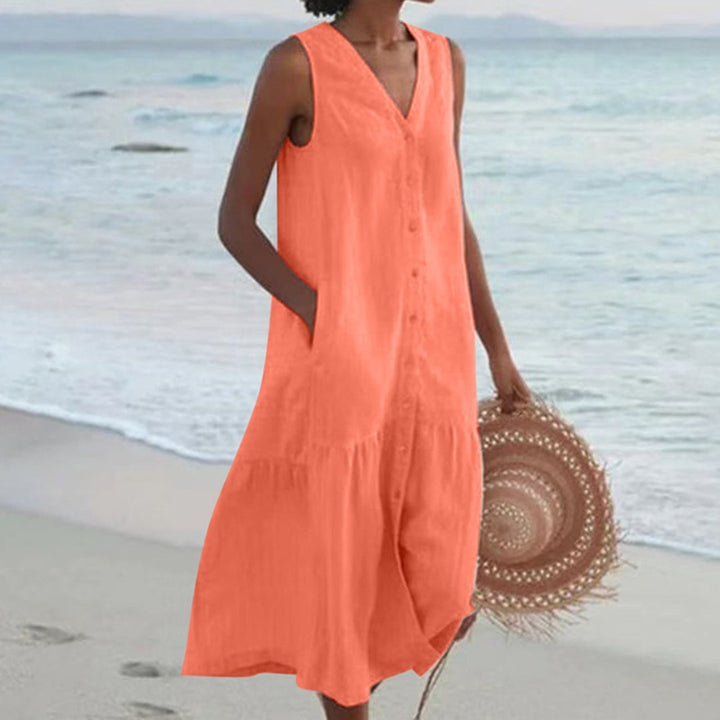 Deborah – Linen-Look Sleeveless Midi Dress