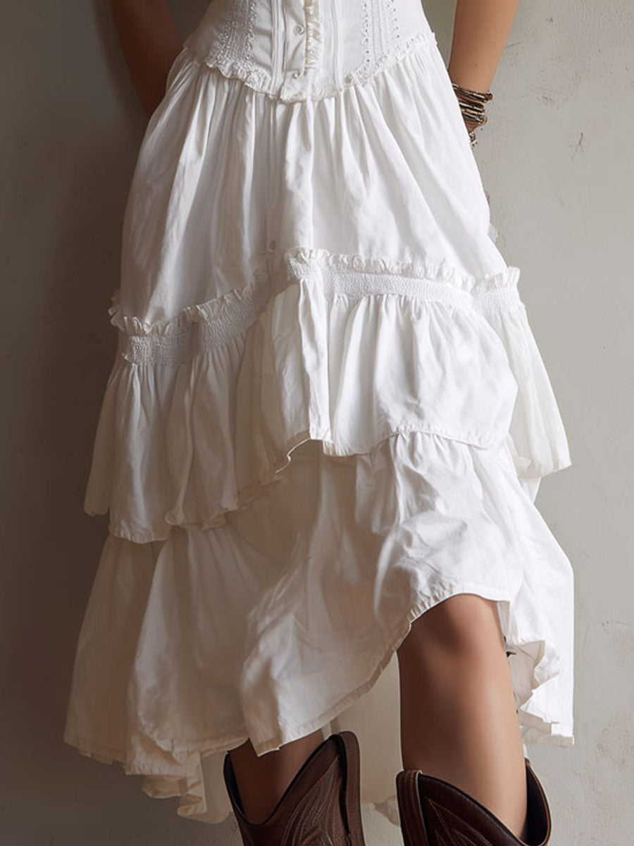 Naomi – Boho Corset Tiered Midi Dress