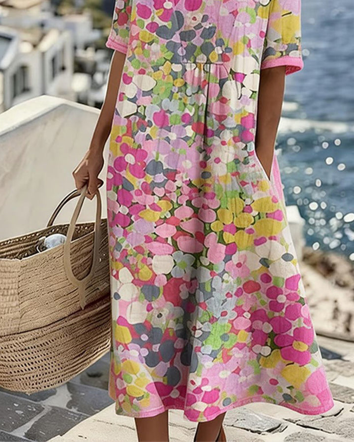 Jennifer – Abstract Floral Print Midi Dress