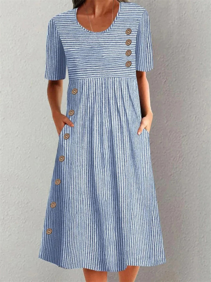 Kay – Striped Button-Detail Midi Dress