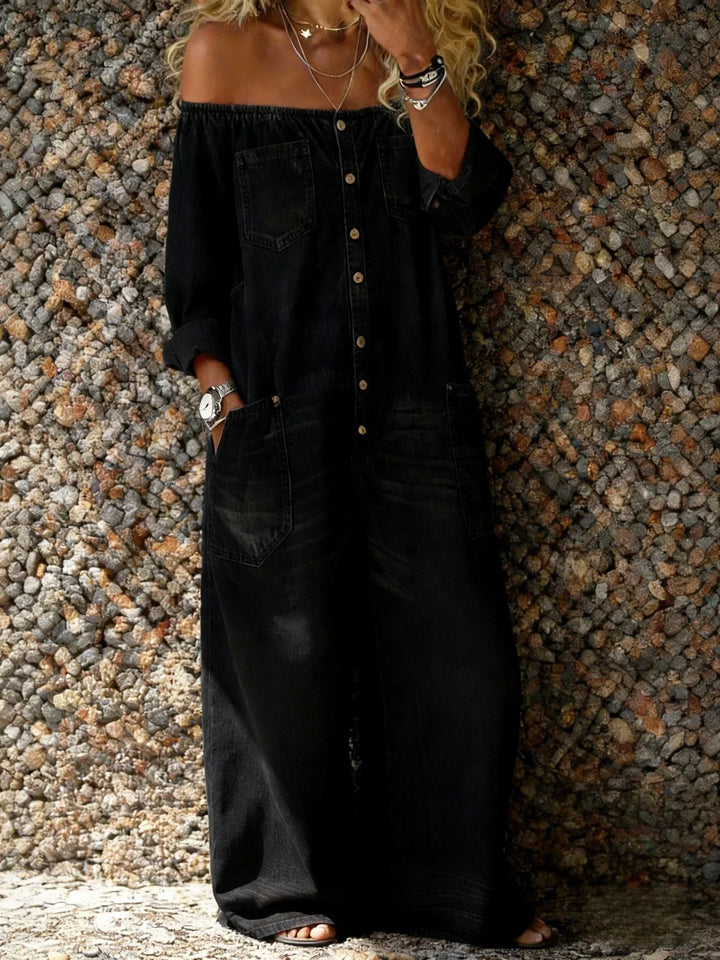 Wilma – Off-Shoulder Denim-Look Jumpsuit
