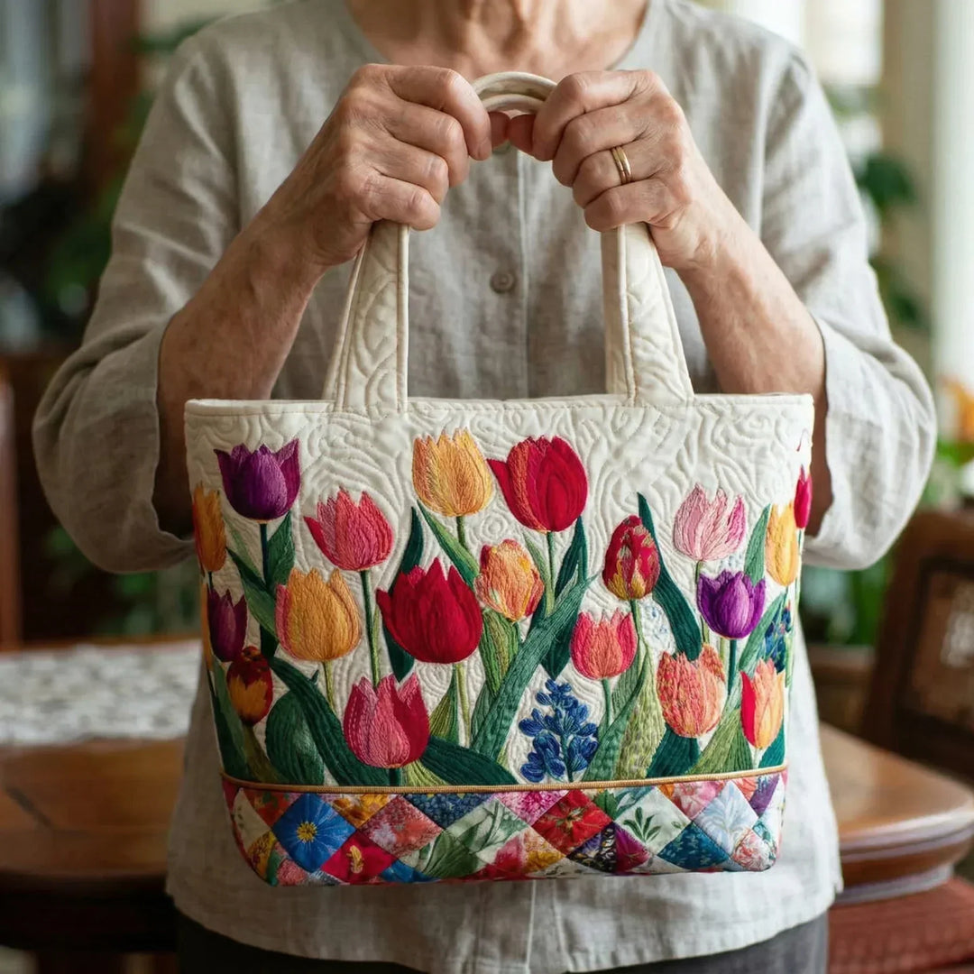 Irene – Quilted Tulip Garden Tote Bag