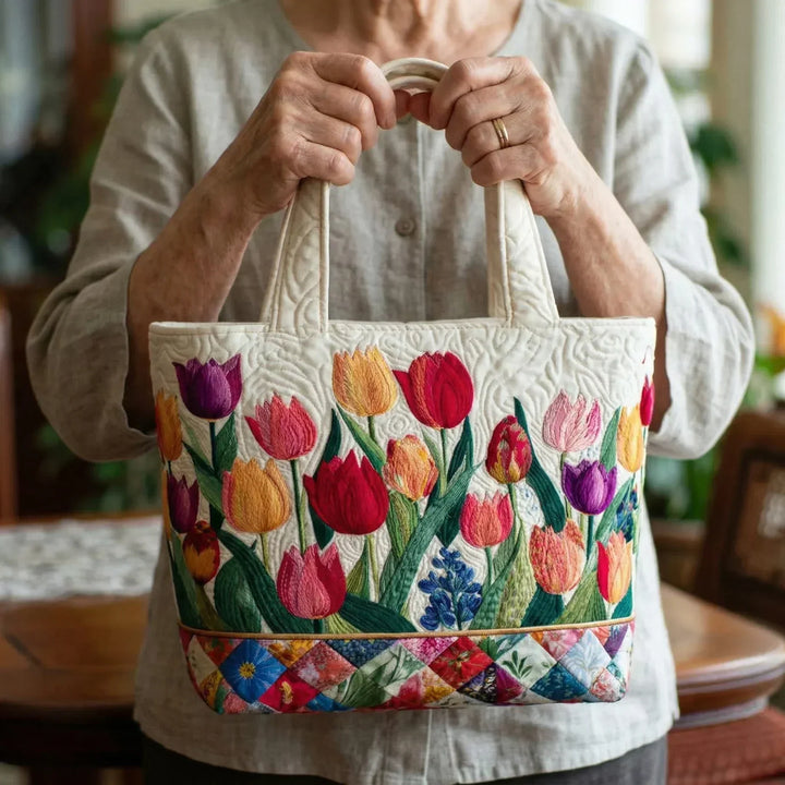 Irene – Quilted Tulip Garden Tote Bag