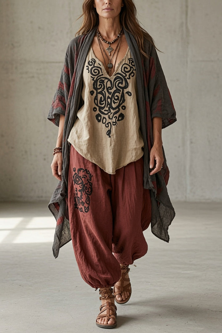 Heather – Relaxed Bohemian Printed Three-Piece Set