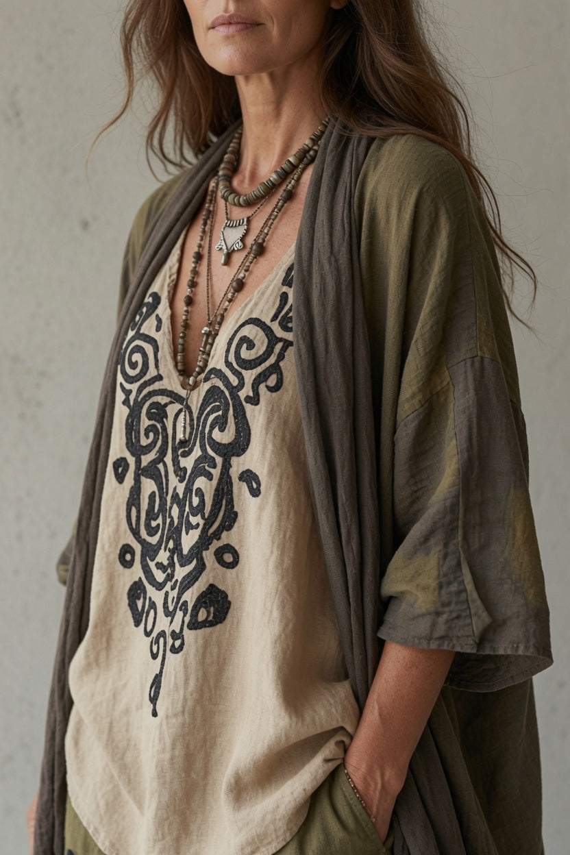 Heather – Relaxed Bohemian Printed Three-Piece Set