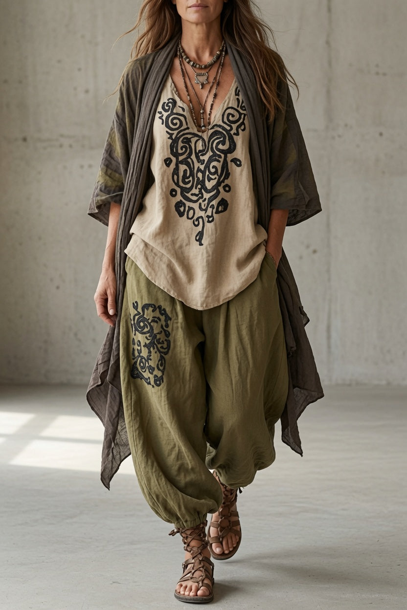 Heather – Relaxed Bohemian Printed Three-Piece Set
