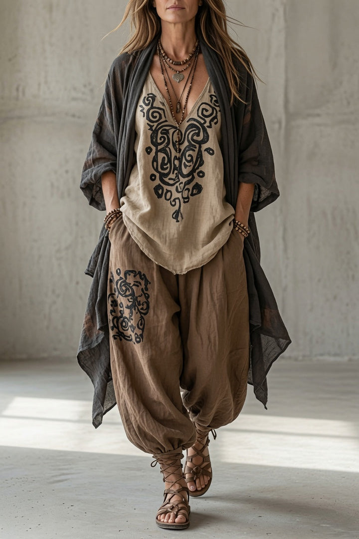 Heather – Relaxed Bohemian Printed Three-Piece Set