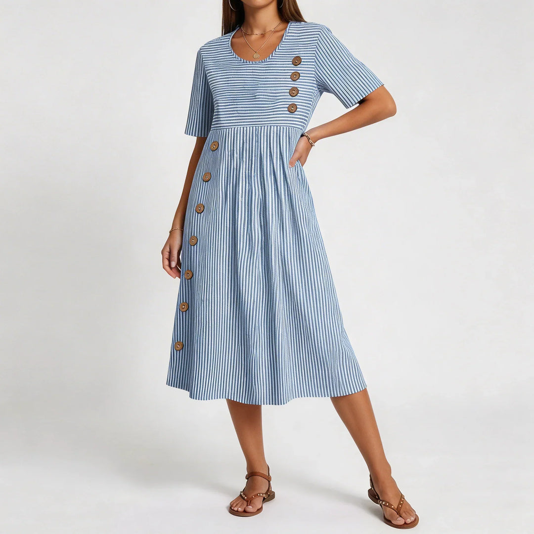 Carol – Striped Button-Detail Midi Dress