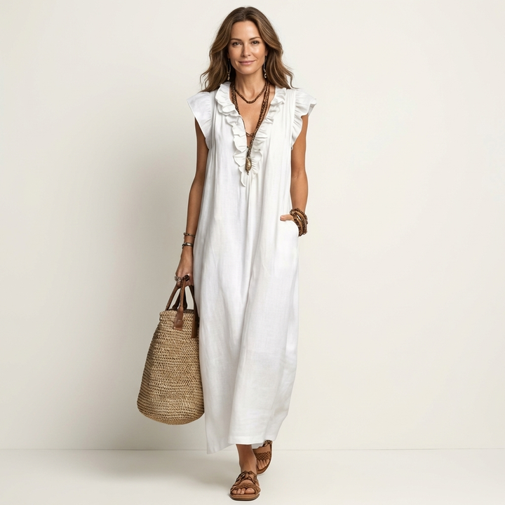 Sue – Ruffle V-Neck Relaxed Maxi Dress