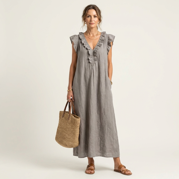 Sue – Ruffle V-Neck Relaxed Maxi Dress