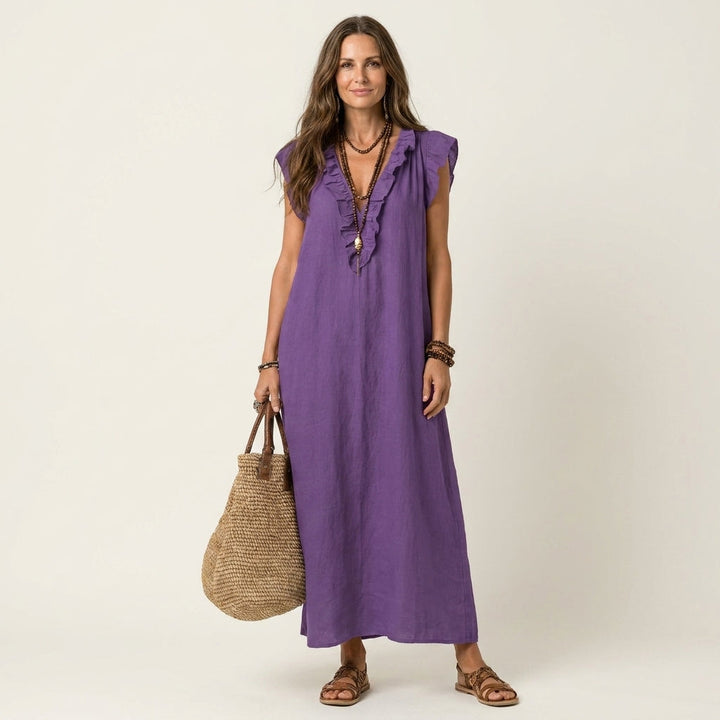 Sue – Ruffle V-Neck Relaxed Maxi Dress