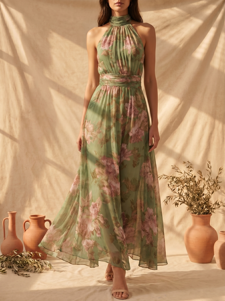 Caroline – Floral Halter Maxi Dress
