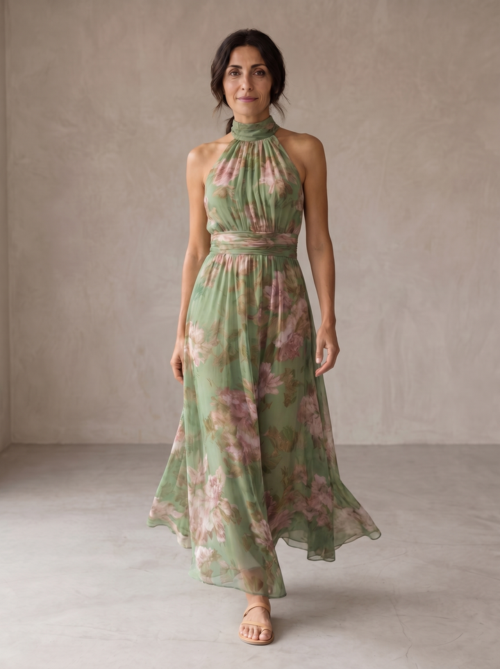 Caroline – Floral Halter Maxi Dress