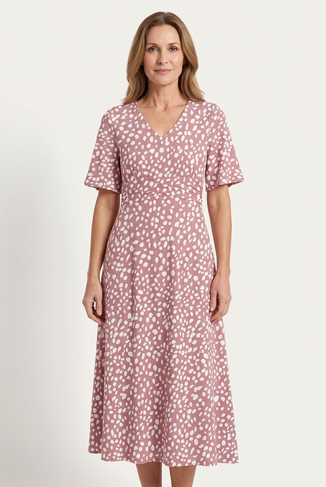 Teresa – Spot Print Tummy Covering Midi Dress