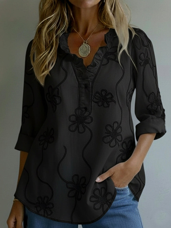 Wendy – Embroidered Ruffle Neck Blouse