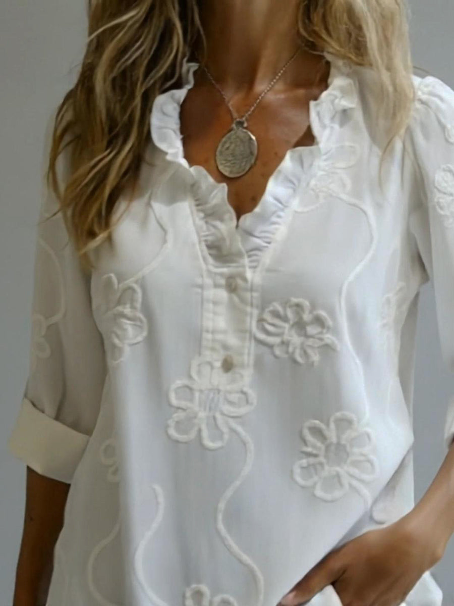 Wendy – Embroidered Ruffle Neck Blouse