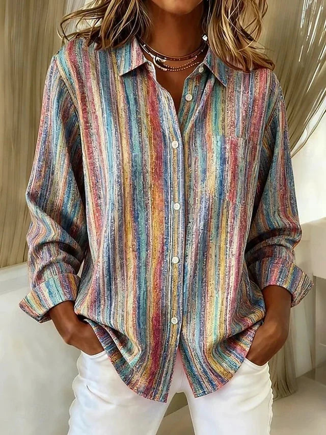 Marie – Vintage Striped Button-Up Shirt