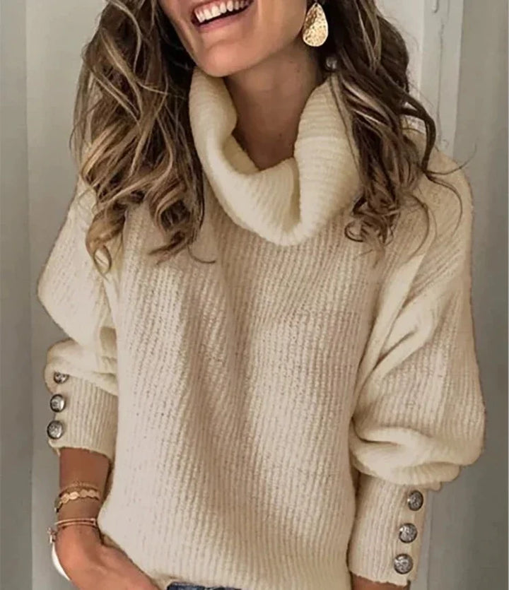 Leanne – Turtleneck Pullover with Button Cuff Detail
