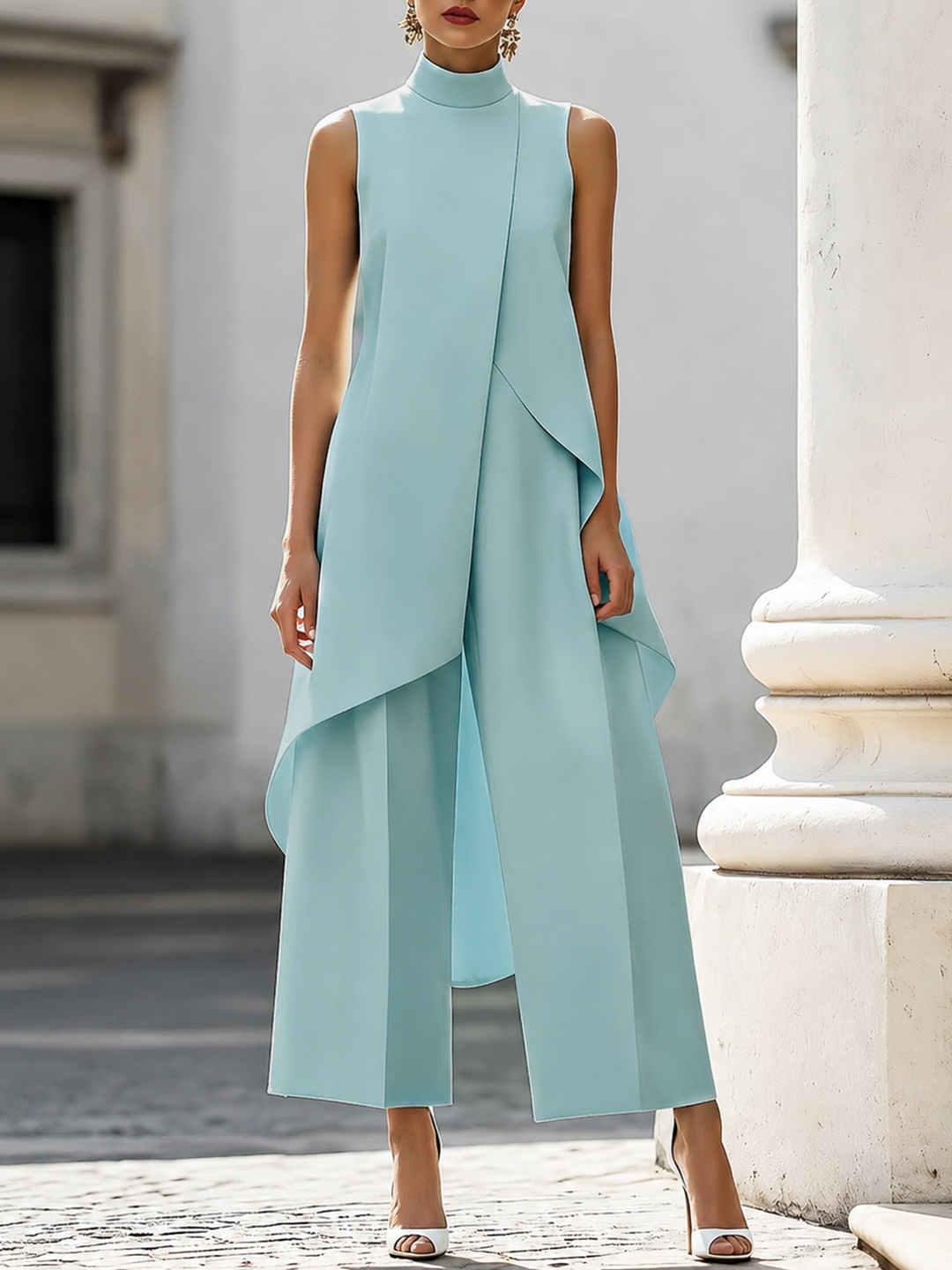 Bernadette – Sleeveless High-Neck Wide-Leg Set