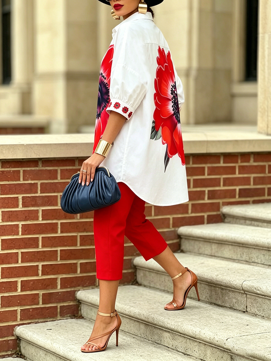 Marilyn – Floral Print Shirt and Pants Set