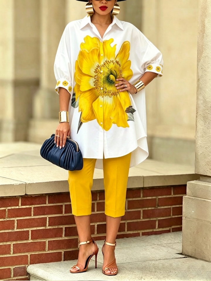 Marilyn – Floral Print Shirt and Pants Set