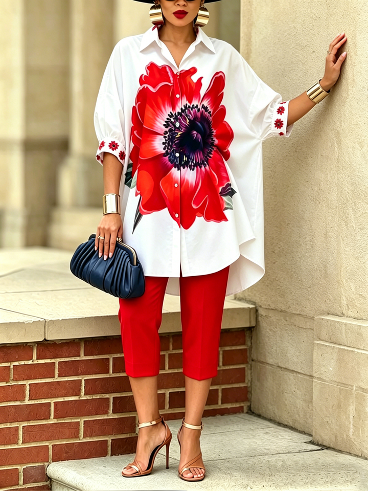 Marilyn – Floral Print Shirt and Pants Set