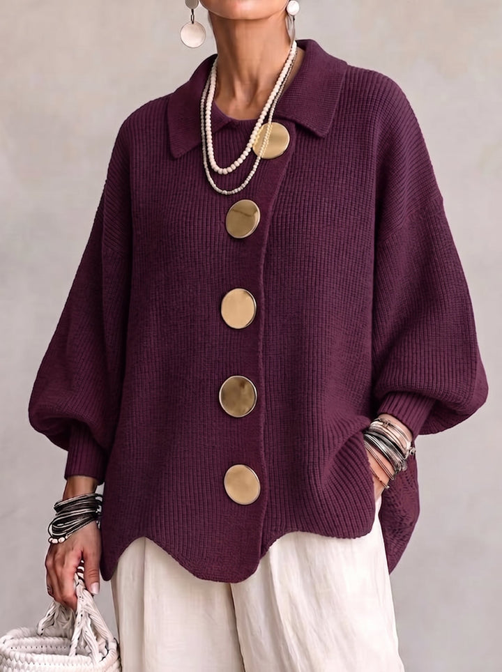 Jody – Oversized Collared Cardigan with Gold Buttons