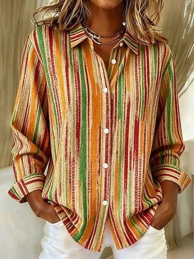 Marie – Vintage Striped Button-Up Shirt