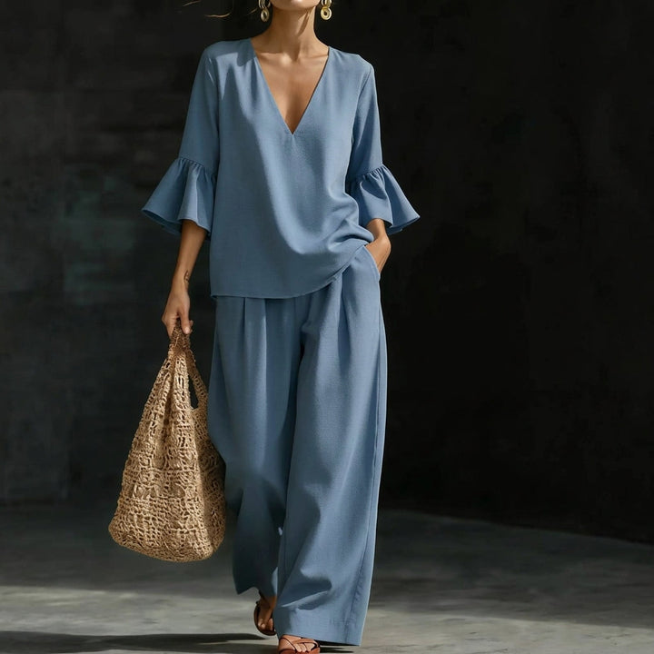 Heather – Ruffled Blouse and Wide-Leg Pants Set