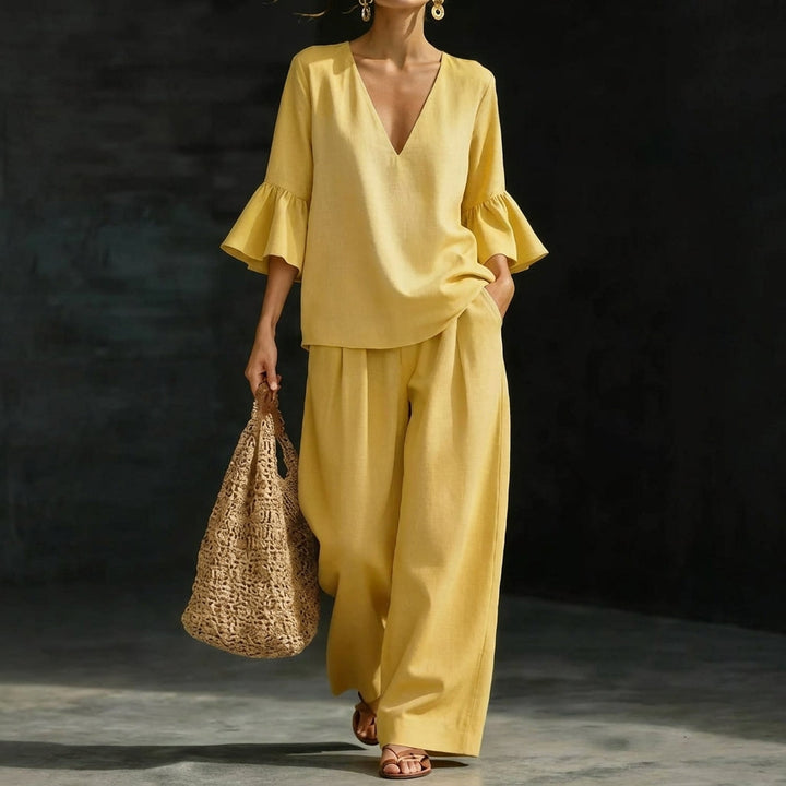 Heather – Ruffled Blouse and Wide-Leg Pants Set