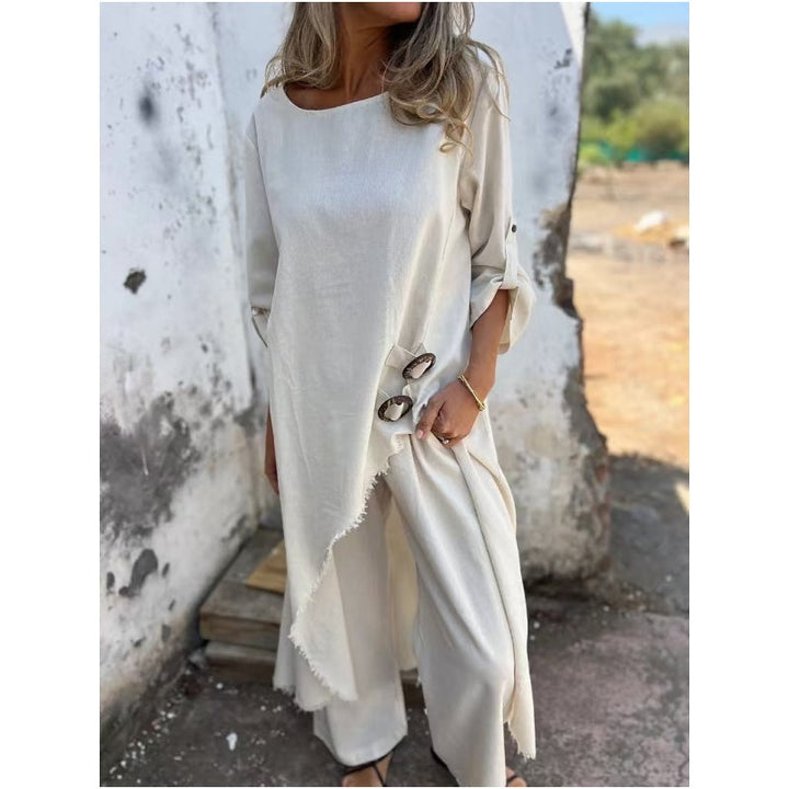 Sophia | Linen-Look Dress + Pants - Comfortable Two-Piece Set