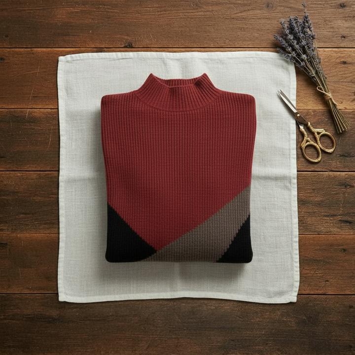 Rebecca – Colour-Block Turtleneck Knit Jumper