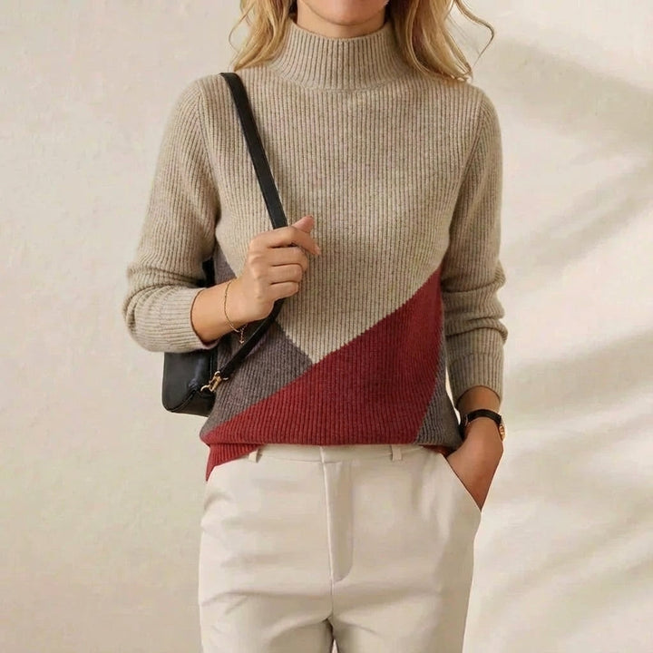 Wendy – Colour Block Mock Neck Jumper