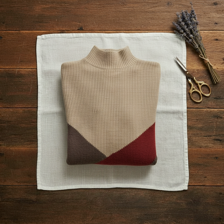 Rebecca – Colour-Block Turtleneck Knit Jumper