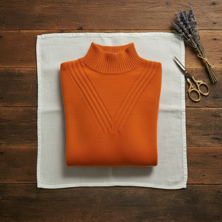 Gladys – Turtleneck Knit Jumper with Striped Cuffs
