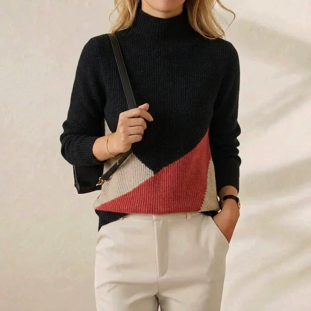 Wendy – Colour Block Mock Neck Jumper