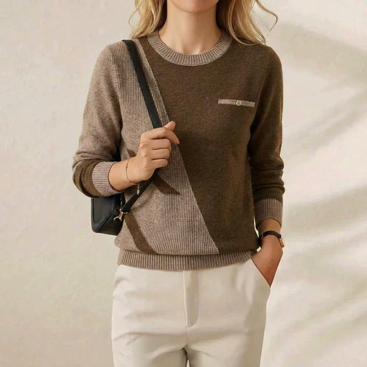 Evangeline – Crew Neck Jumper with Contrast Trim