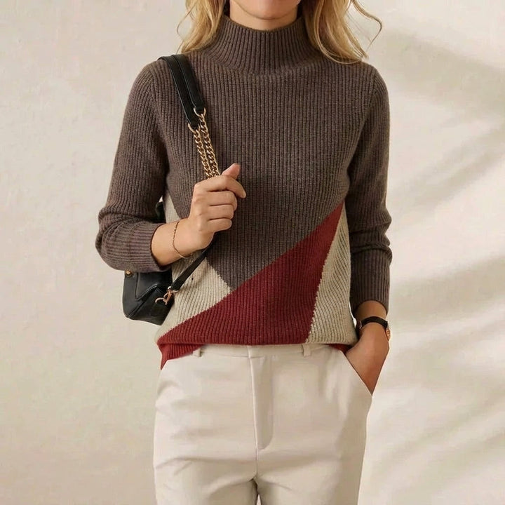 Rebecca – Colour-Block Turtleneck Knit Jumper
