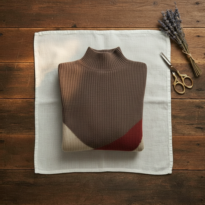 Rebecca – Colour-Block Turtleneck Knit Jumper